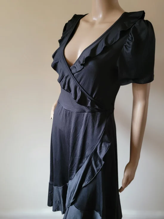 Black Ruffle Wrap-Style Dress - Picture 3 of 5